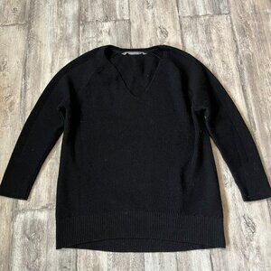 Athleta Black V-Neck Sweater, Merino Wool Blend, Size Small
